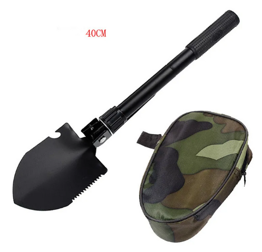 40cm Folding Survival Shovel – Tactical Entrenching Tool with Saw Edge & Camo Pouch